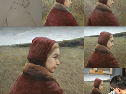 色粉画《红衣少女》