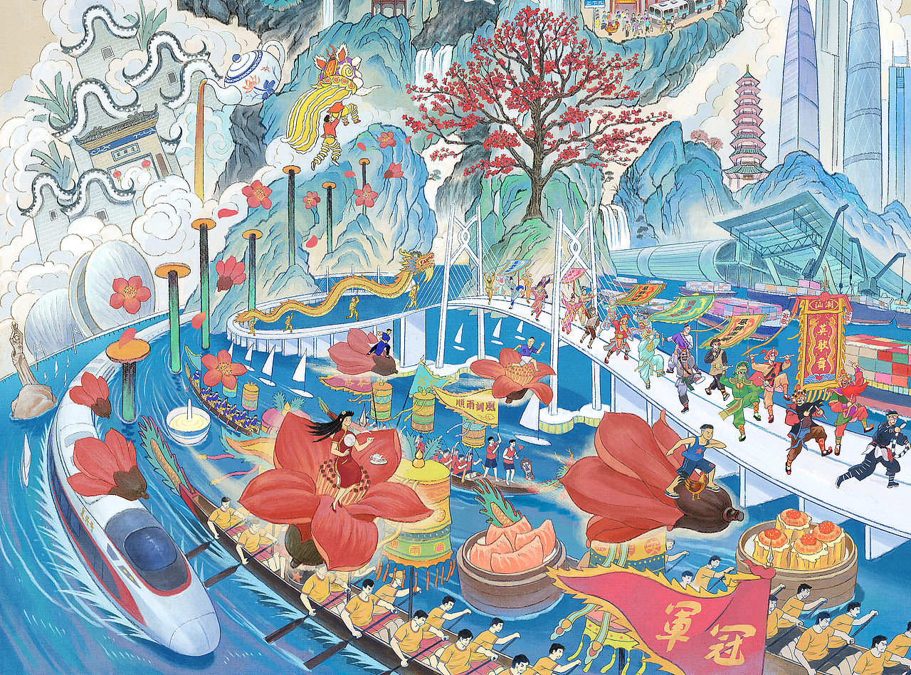 人民日报 X 梁海强 | 我的宝藏家乡—广东（图ZMzgwMTY5MzMy） - 商业插画 - 站酷设计师大沥梁海强原创素材 - 站酷ZCOOL