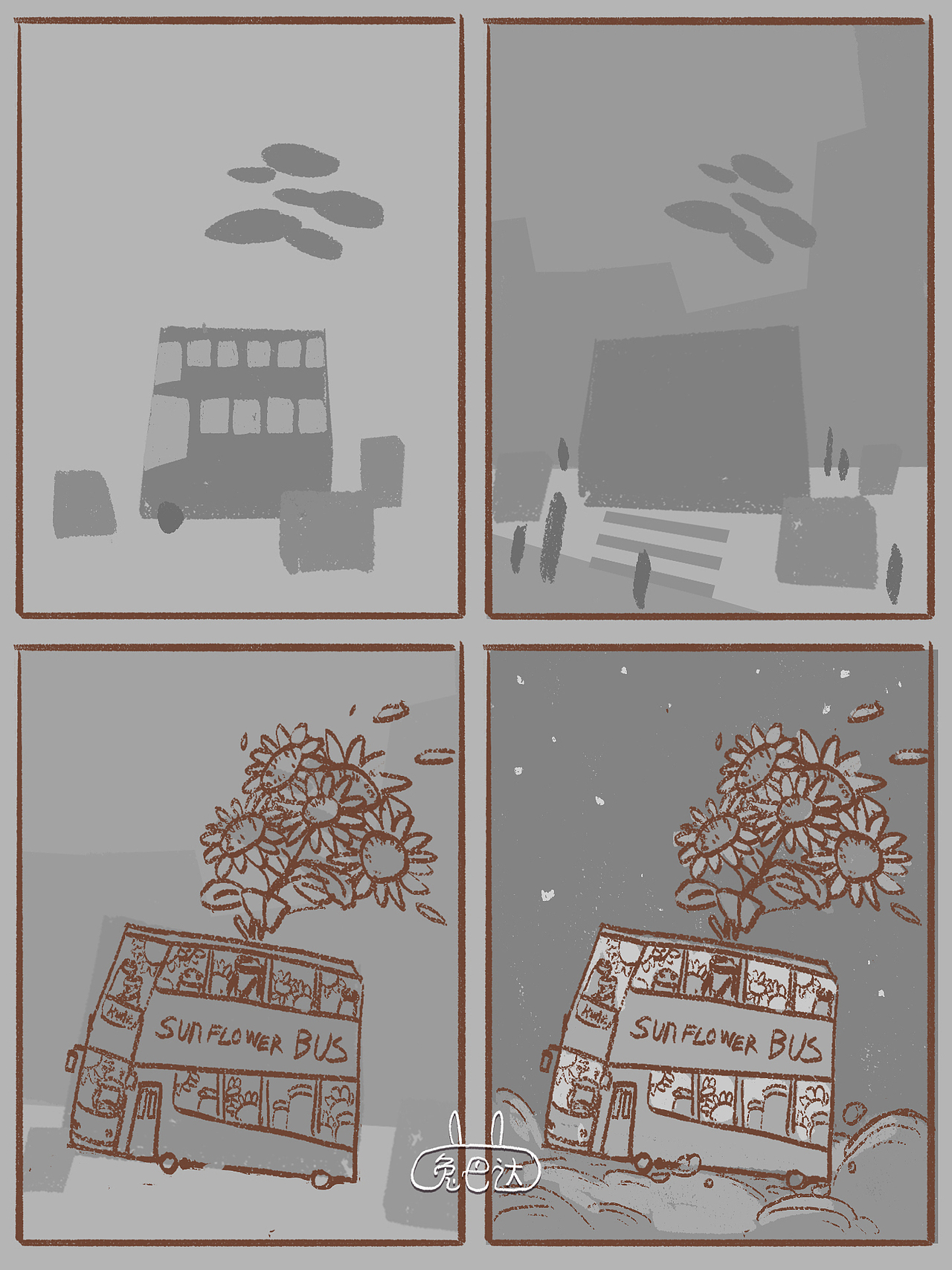 深夜的向日葵巴士（图ZMzgwMTc2OTUy） - 儿童插画 - 站酷设计师在下兔巴达原创素材 - 站酷ZCOOL