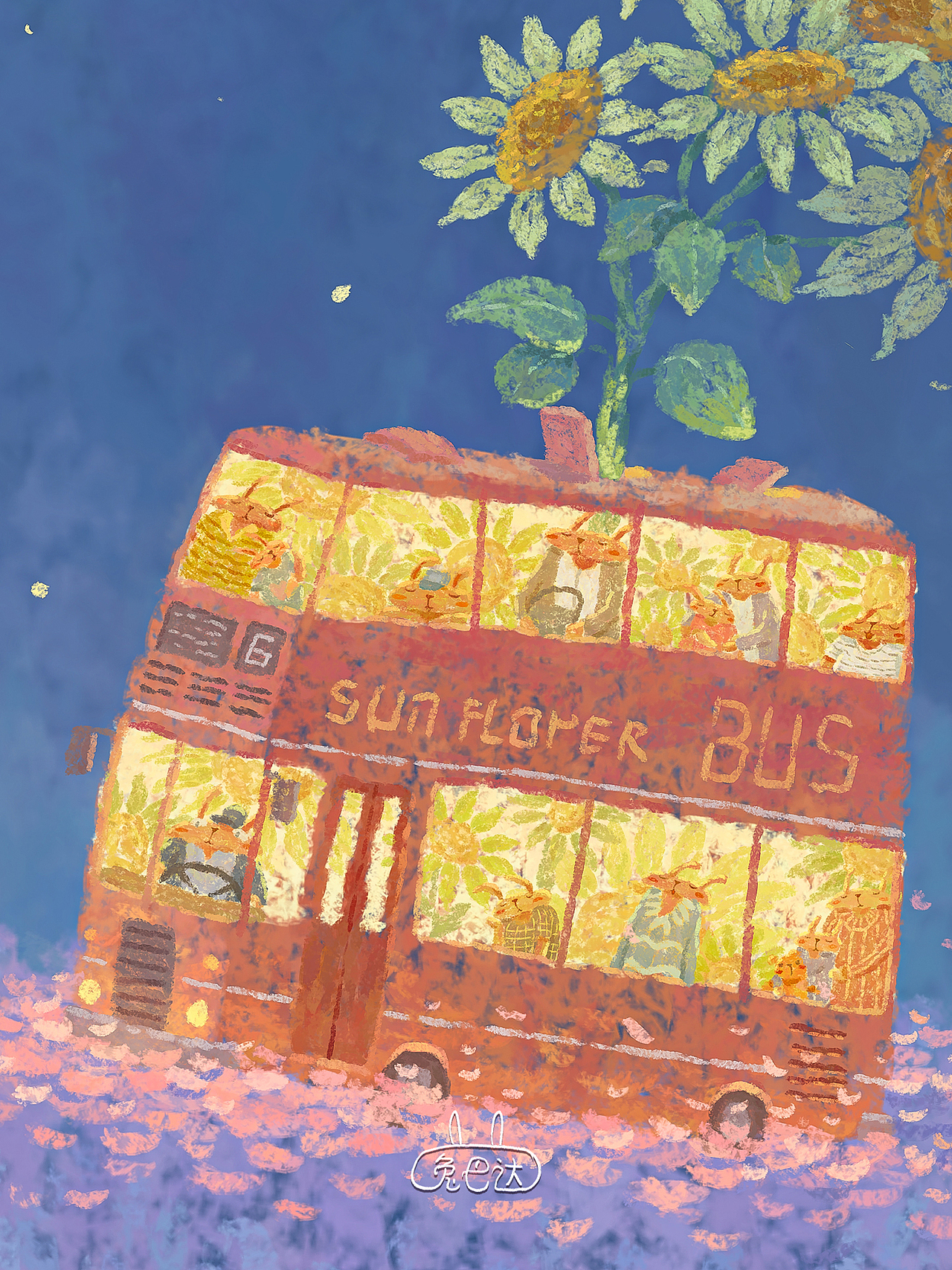 深夜的向日葵巴士（图ZMzgwMTc2OTQ0） - 儿童插画 - 站酷设计师在下兔巴达原创素材 - 站酷ZCOOL