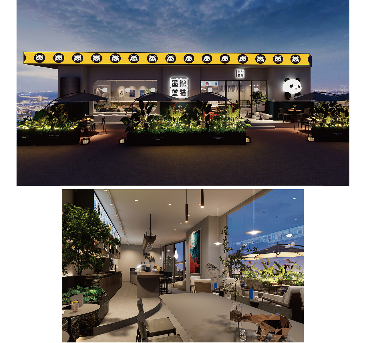 今令装饰设计--工装案例分享之墨蓝熊猫咖啡（图ZMzgwMTk0MjI4） - 商业空间设计 - 站酷设计师今令装饰设计原创素材 - 站酷ZCOOL