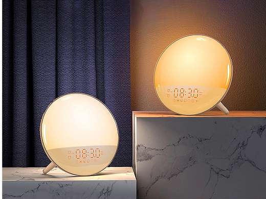 一款圆形，圆灯闹钟产品表现