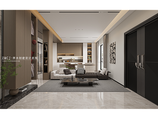 现代客餐厅厨房—择木创建新晨效果图