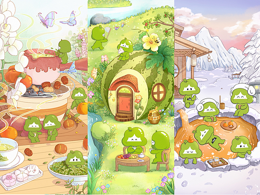 为山宝沏茶创作的插画系列