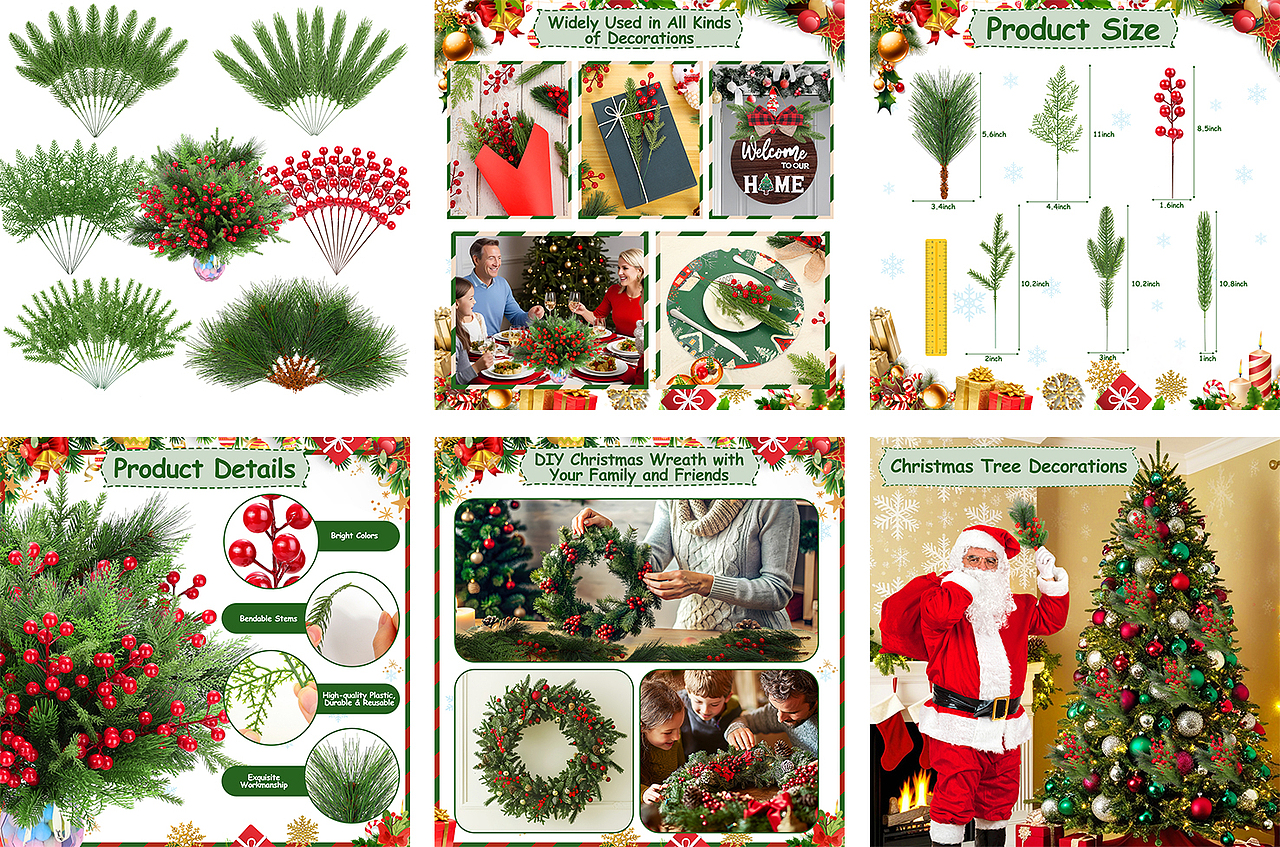 亚马逊套图设计-圣诞树枝叶-纸巾-圣摆件-圣诞产品视频