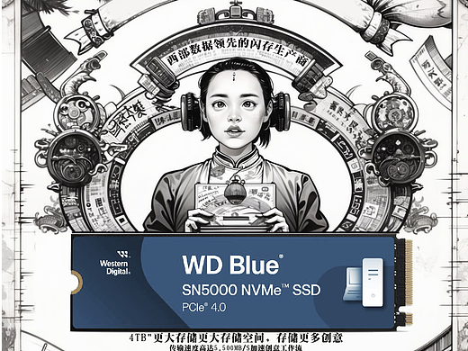 西部数据固态硬盘，民国风格的海报