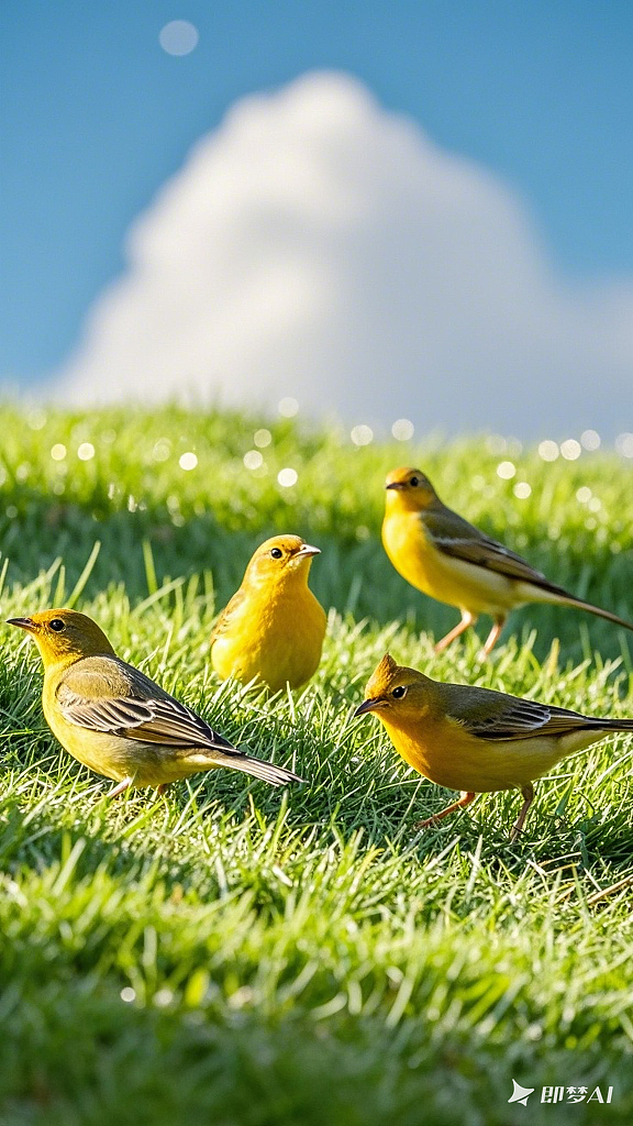 早晨的草坪和小鸟