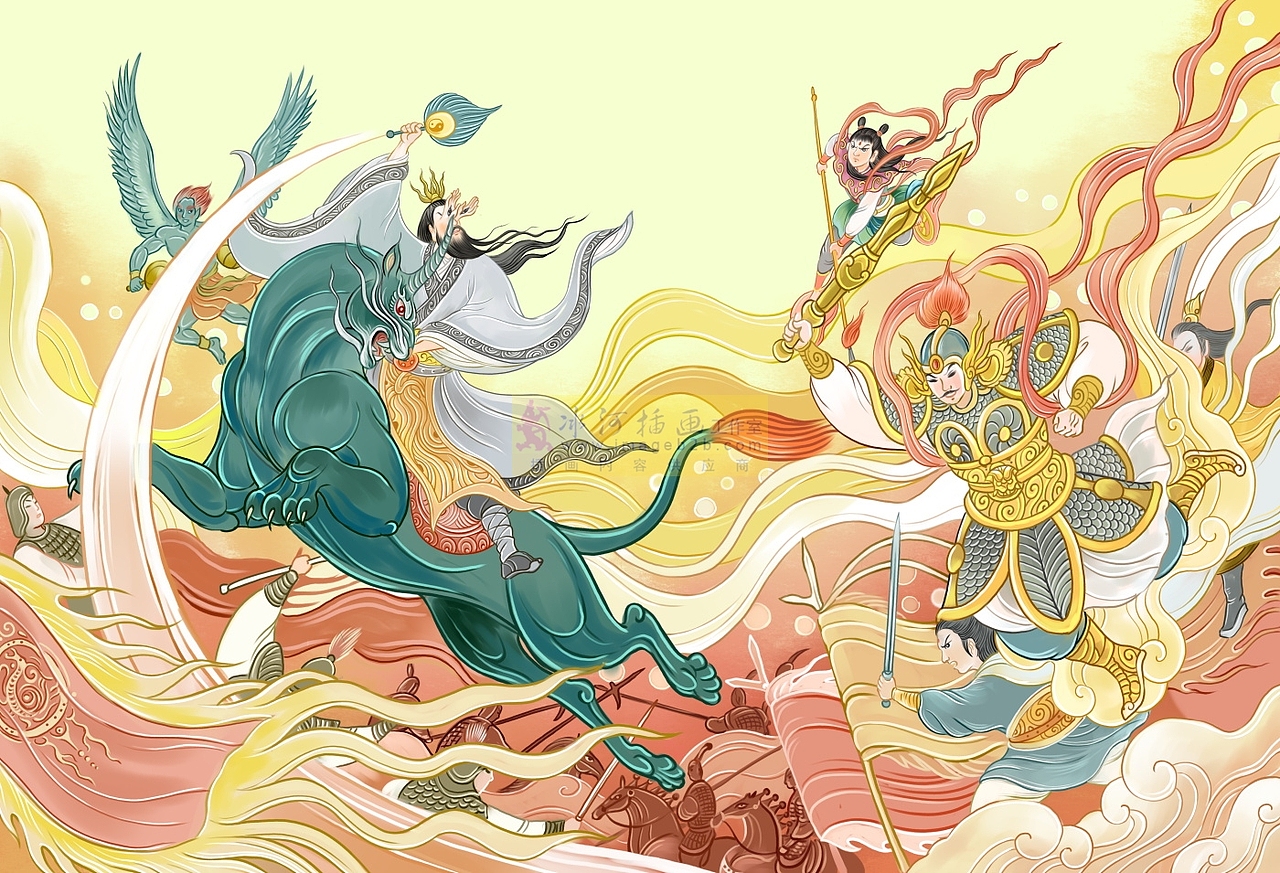 少年读封神钱儿爸讲的超级封神榜水墨国漫绘本插画选登（图ZMzgwNDQ0OTg4） - 绘本 - 站酷设计师汉图文化公司原创素材 - 站酷ZCOOL
