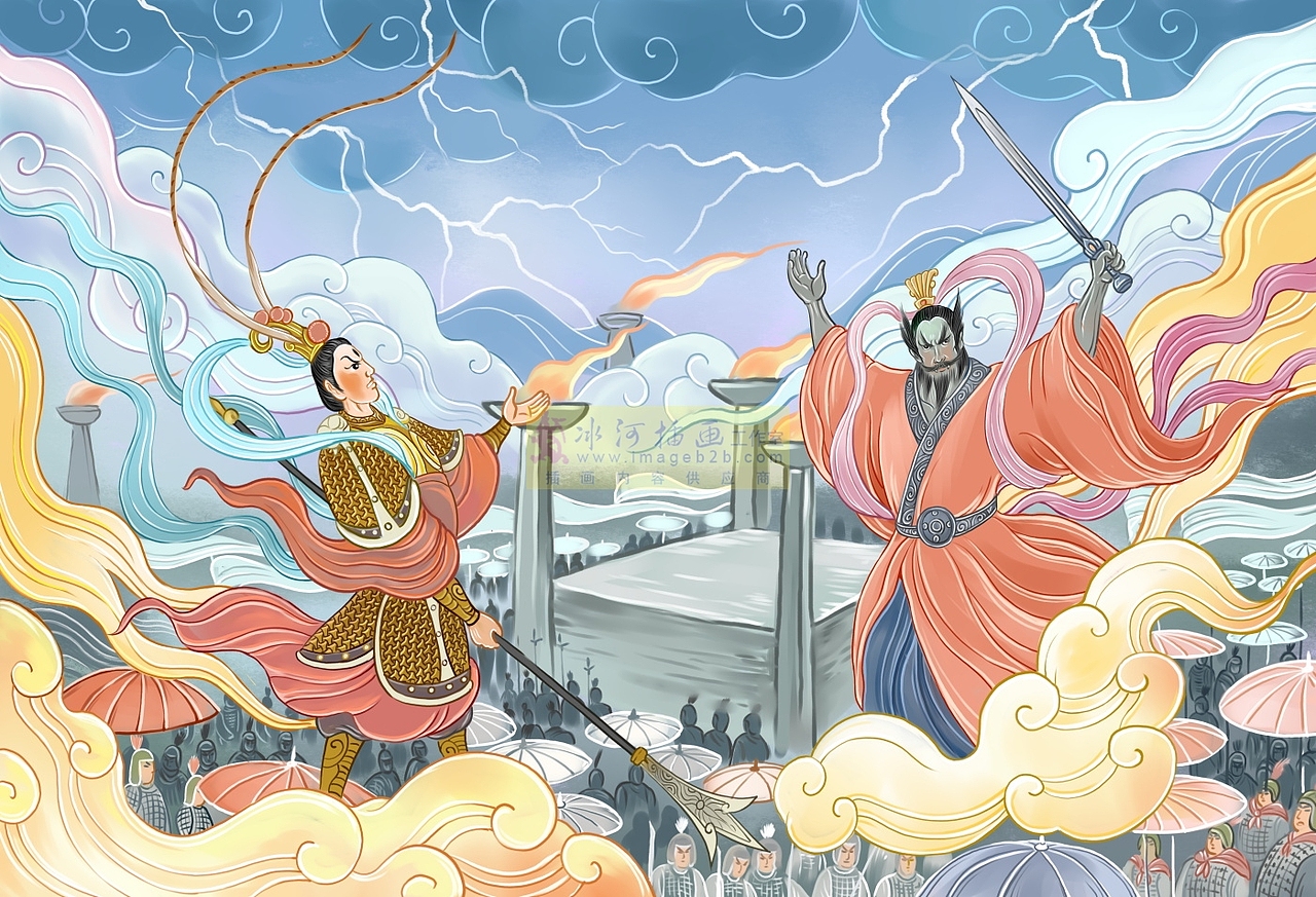 少年读封神钱儿爸讲的超级封神榜水墨国漫绘本插画选登（图ZMzgwNDQ1MTIw） - 绘本 - 站酷设计师汉图文化公司原创素材 - 站酷ZCOOL