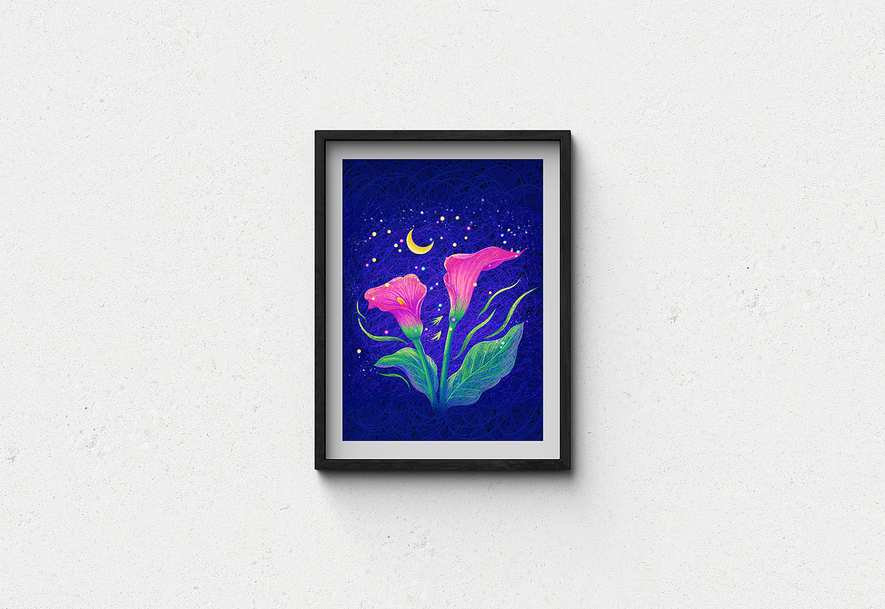 手绘线圈创意插画-马蹄莲