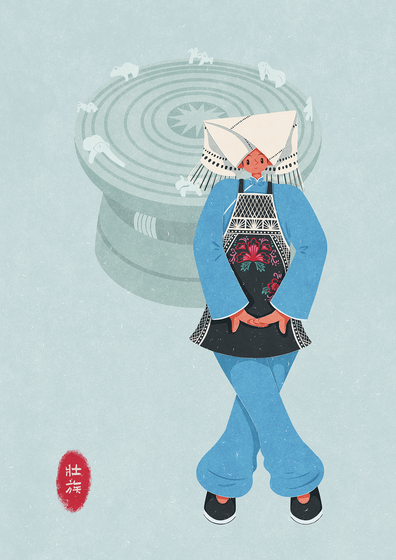 56个民族扁平插画人物——壮族（图ZMzgwNTA2MTcy） - 商业插画 - 站酷设计师歪蹄原创素材 - 站酷ZCOOL