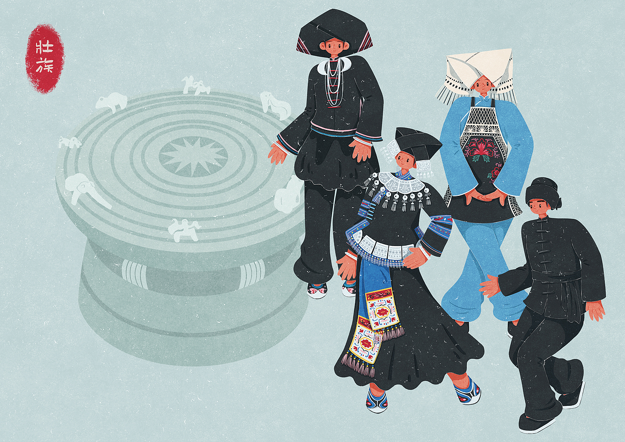 56个民族扁平插画人物——壮族（图ZMzgwNTA2MTU2） - 商业插画 - 站酷设计师歪蹄原创素材 - 站酷ZCOOL