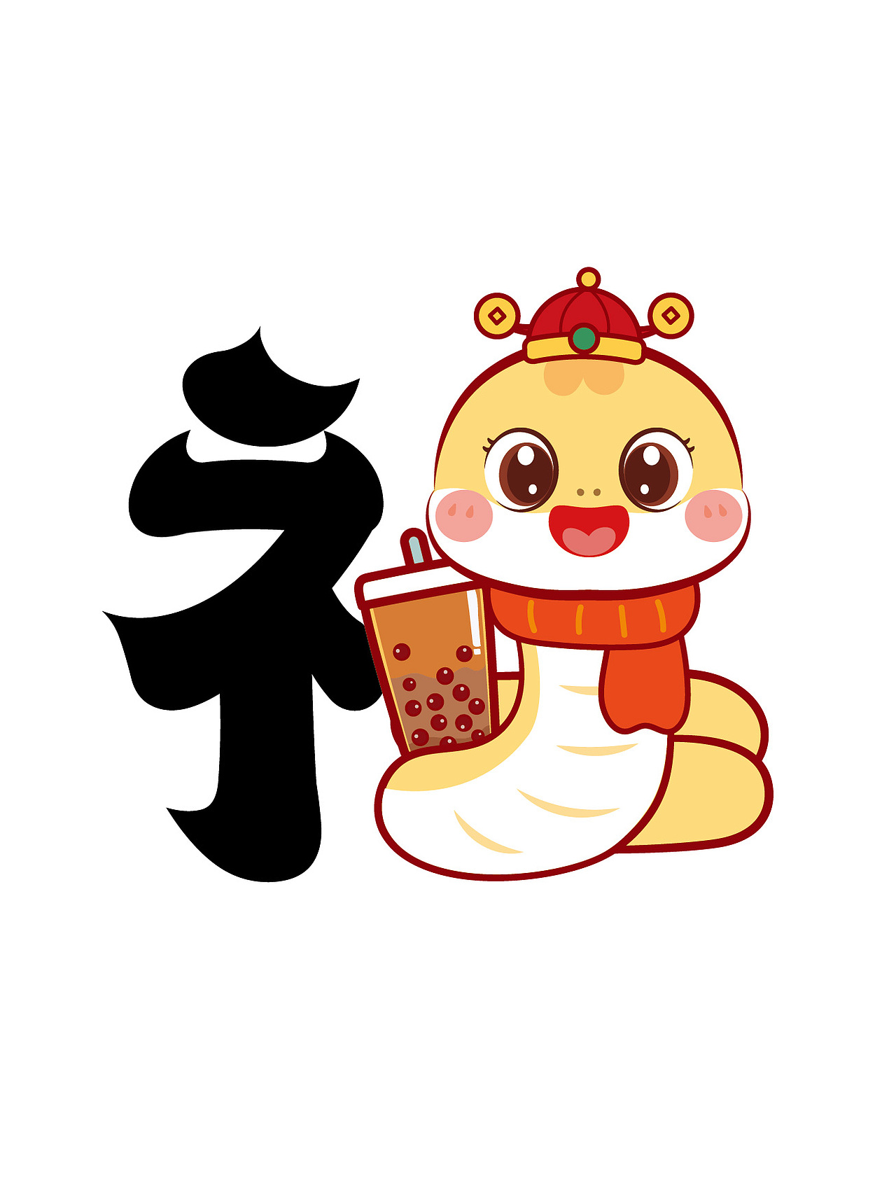 蛇年IP卡通形象潮玩插画福字设计挂件贴纸