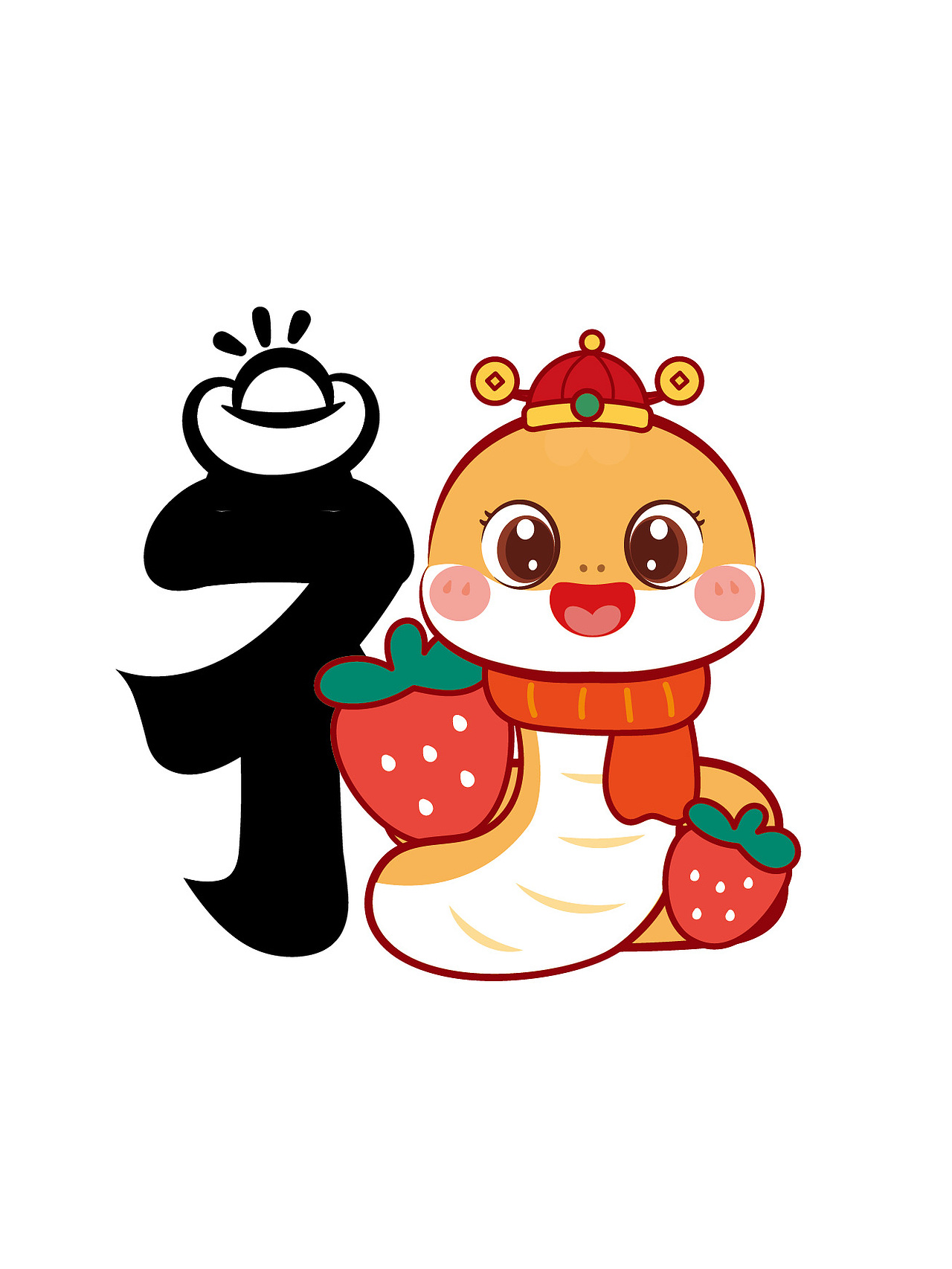 蛇年IP卡通形象潮玩插画福字设计挂件贴纸