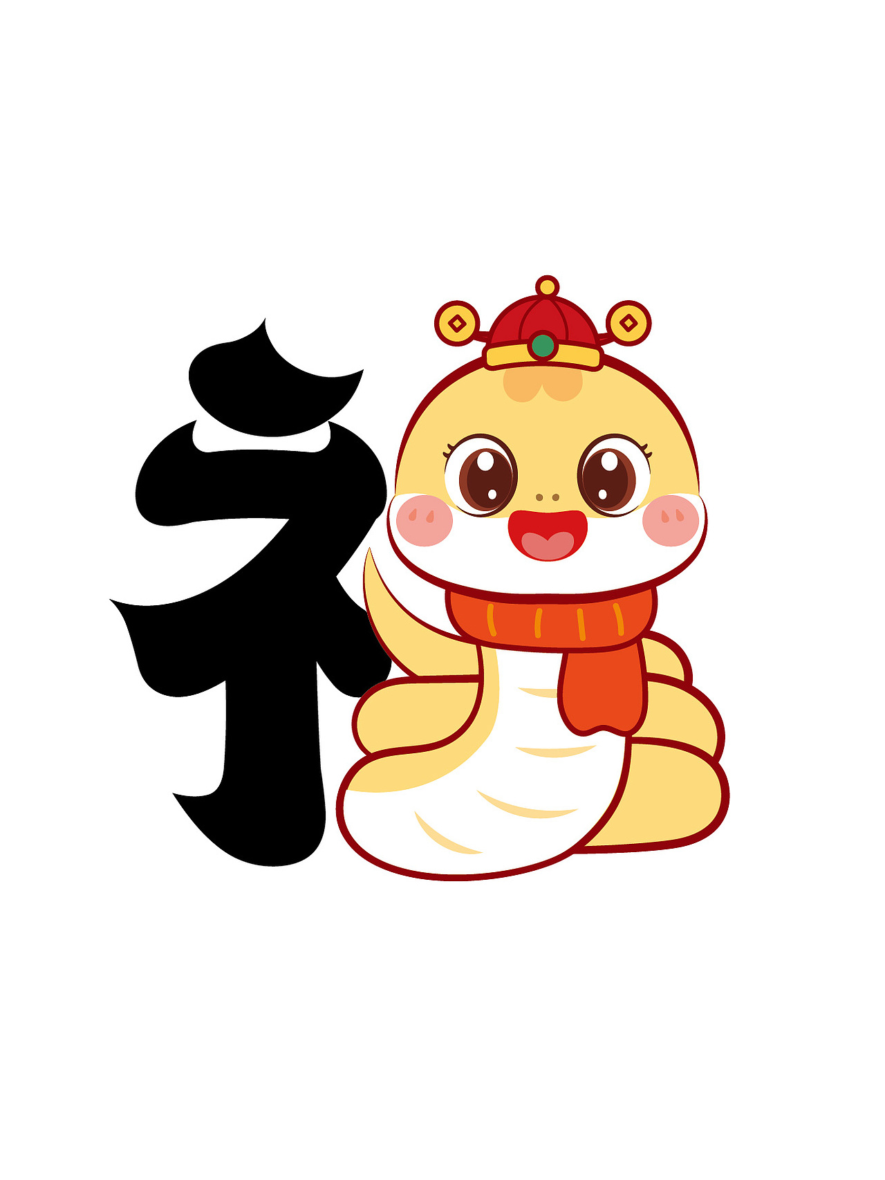 蛇年IP卡通形象潮玩插画福字设计挂件贴纸