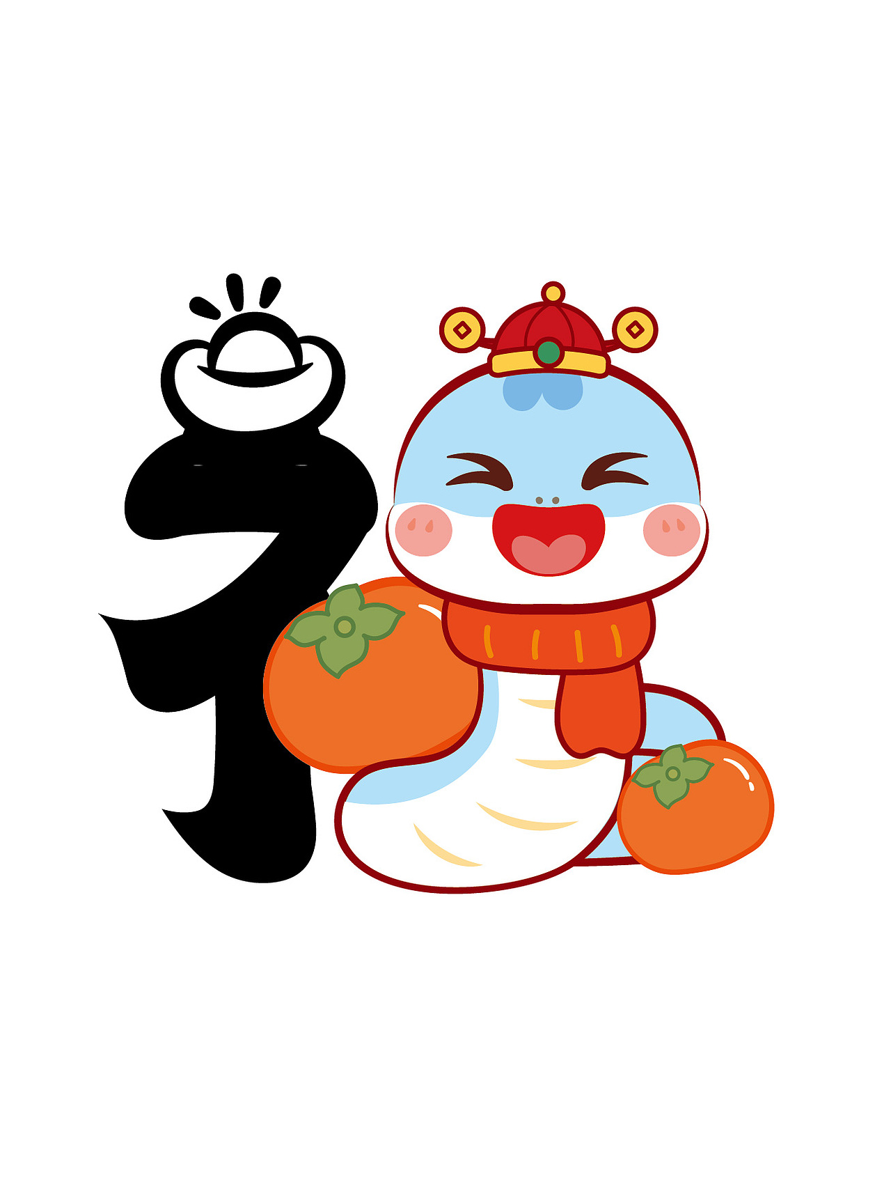 蛇年IP卡通形象潮玩插画福字设计挂件贴纸