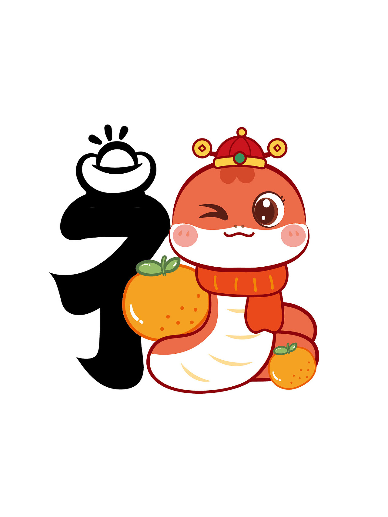 蛇年IP卡通形象潮玩插画福字设计挂件贴纸