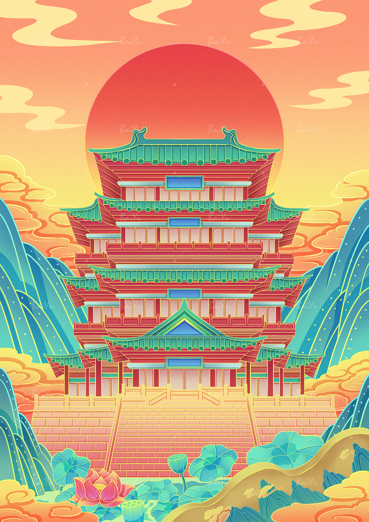 四大古楼（图ZMzgwNjE0Mjg0） - 创作习作 - 站酷设计师插画师云梦汐原创素材 - 站酷ZCOOL