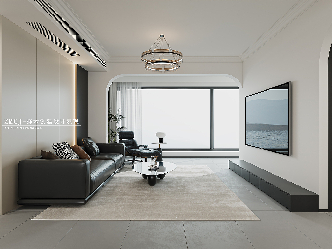 现代黑白灰客餐厅—择木创建新晨效果图（图ZMzgwNjM3MjY0） - 家装设计 - 站酷设计师择木新晨效果图原创素材 - 站酷ZCOOL