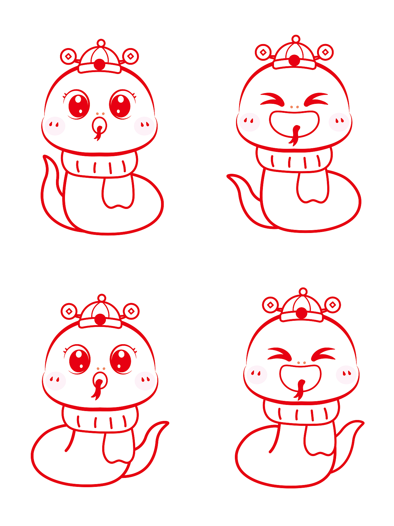 蛇宝宝蛇年卡通插画线稿简笔画设计（图ZMzgwNzM2NzE2） - 商业插画 - 站酷设计师阿茹生肖IP原创素材 - 站酷ZCOOL