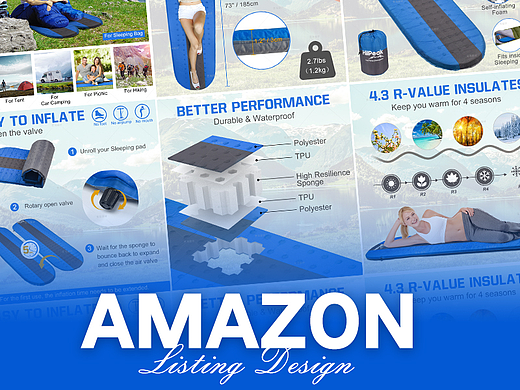 户外物品自动充气床垫-Amazon案例 亚马逊主副图A+设计