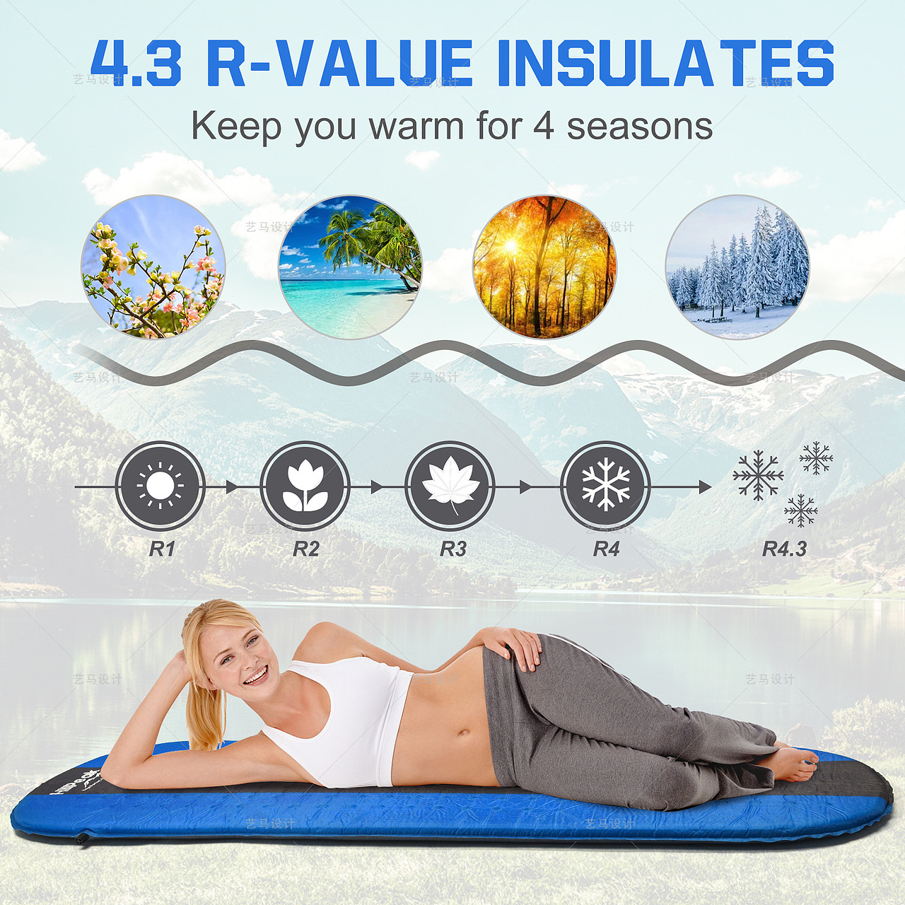 户外物品自动充气床垫-Amazon案例 亚马逊主副图A+设计