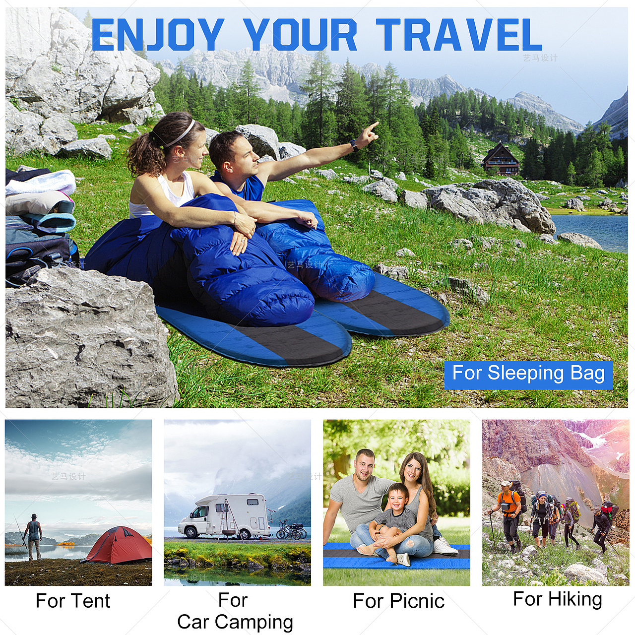 户外物品自动充气床垫-Amazon案例 亚马逊主副图A+设计