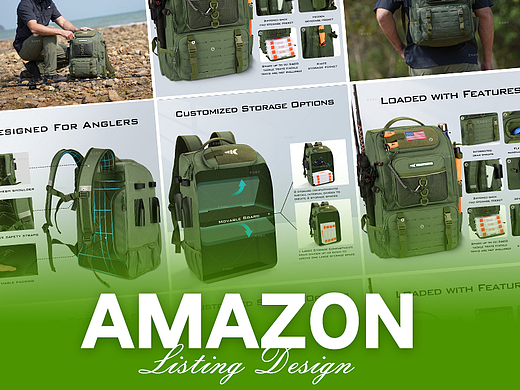 户外物品 绿色背包-Amazon案例 亚马逊主副图A+设计