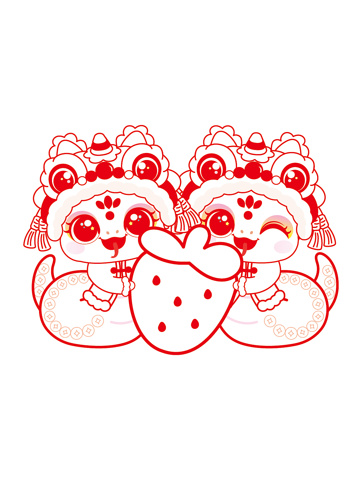 蛇年快乐线稿印章设计潮流插画设计