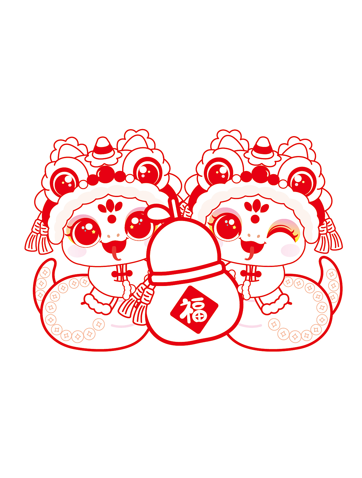 蛇年快乐线稿印章设计潮流插画设计