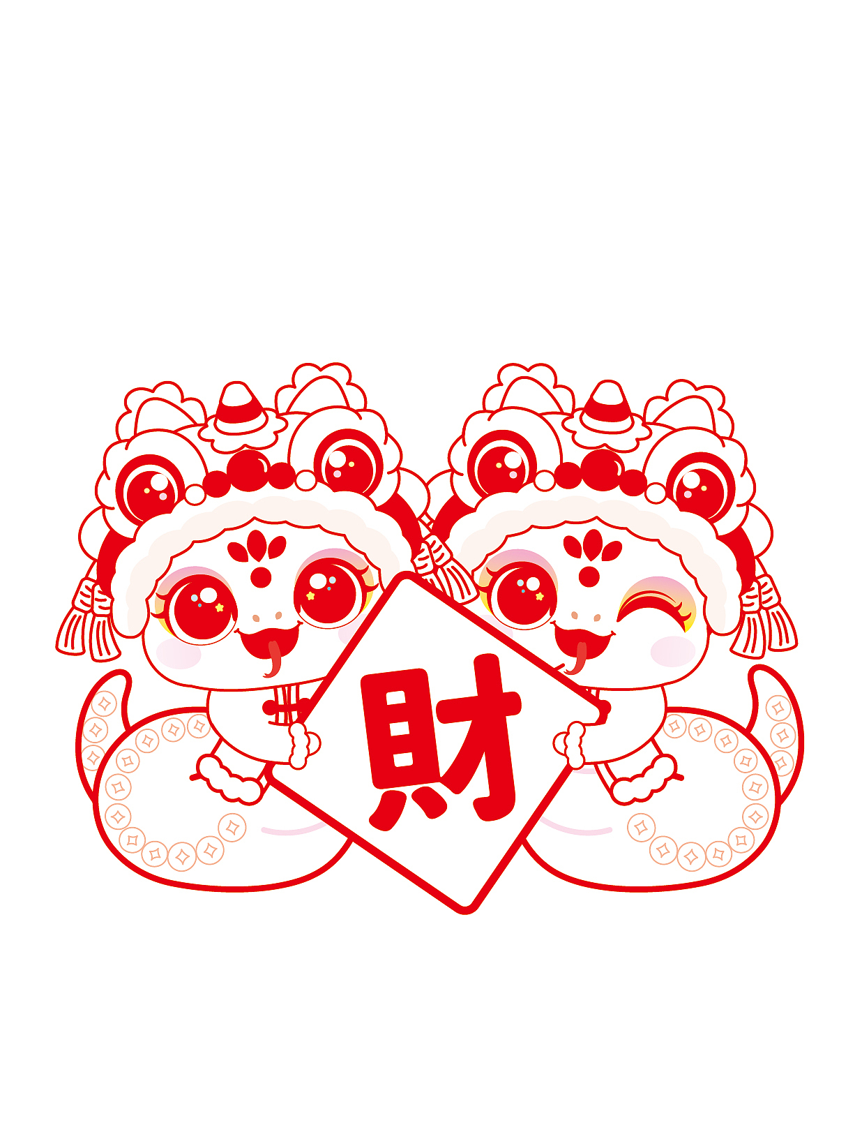 蛇年快乐线稿印章设计潮流插画设计