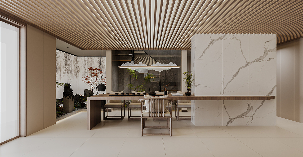 中式样板间别墅效果表现（图ZMzgwODU3NDEy） - 家装设计 - 站酷设计师一澜效果设计表现原创素材 - 站酷ZCOOL