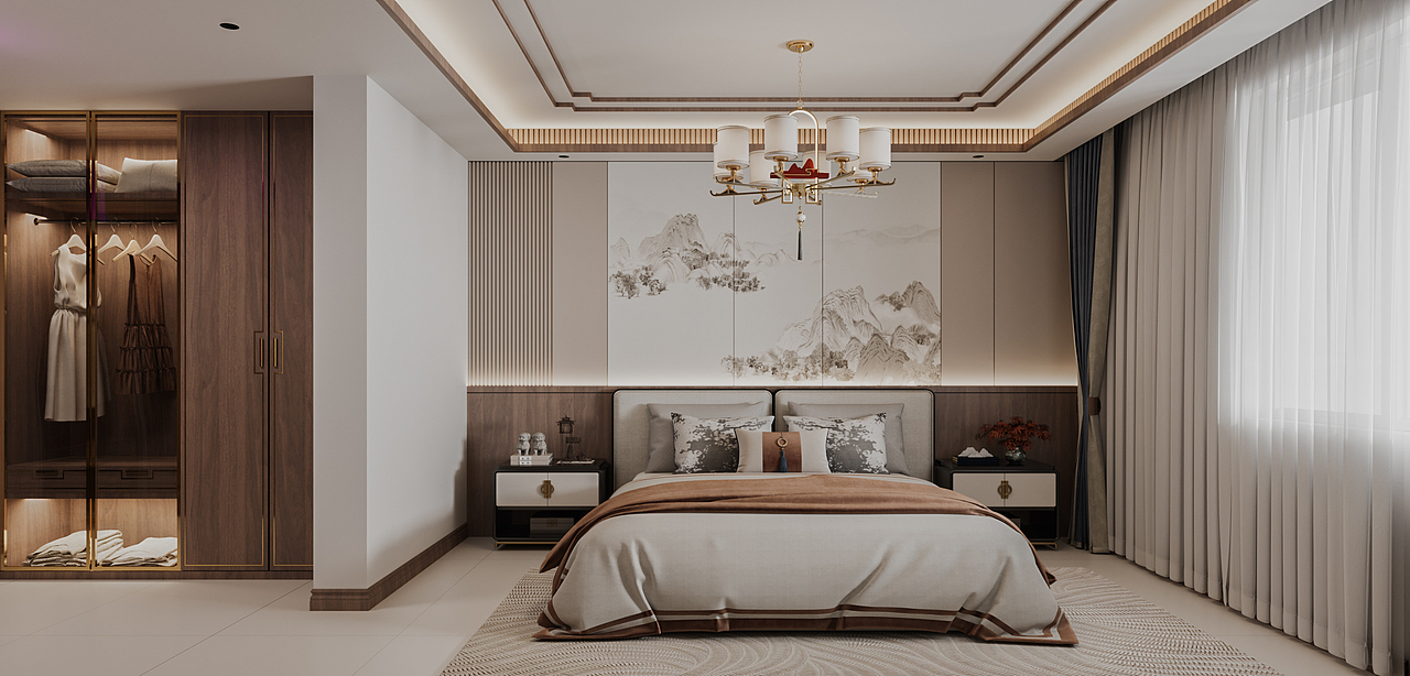 中式样板间别墅效果表现（图ZMzgwODU3NDA4） - 家装设计 - 站酷设计师一澜效果设计表现原创素材 - 站酷ZCOOL