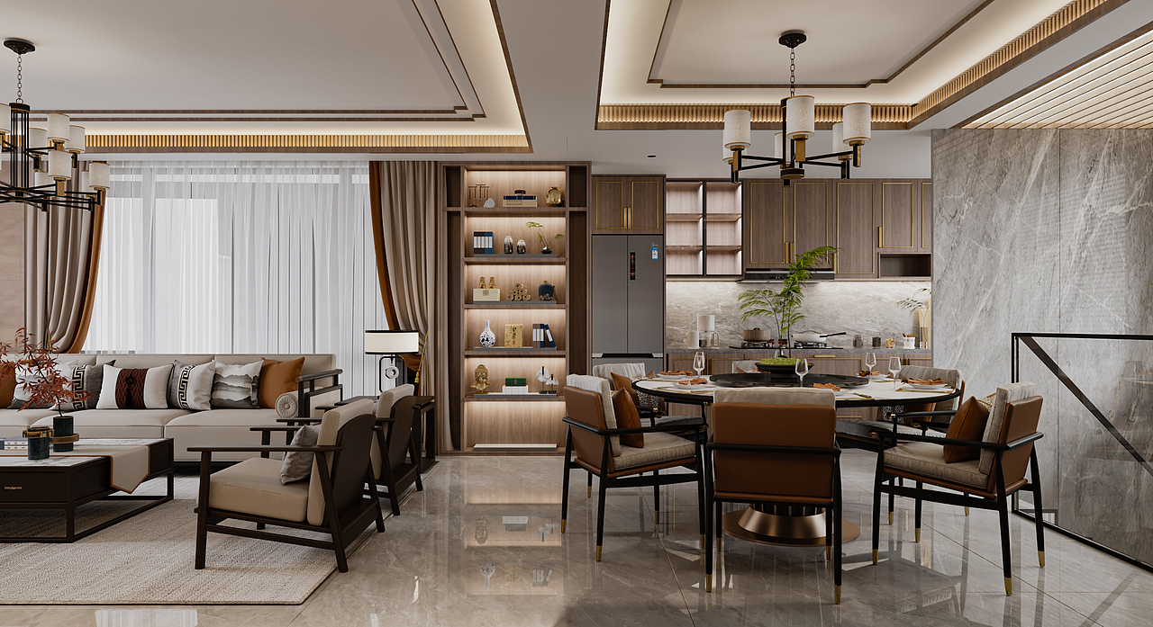 中式样板间别墅效果表现（图ZMzgwODU3NDQw） - 家装设计 - 站酷设计师一澜效果设计表现原创素材 - 站酷ZCOOL