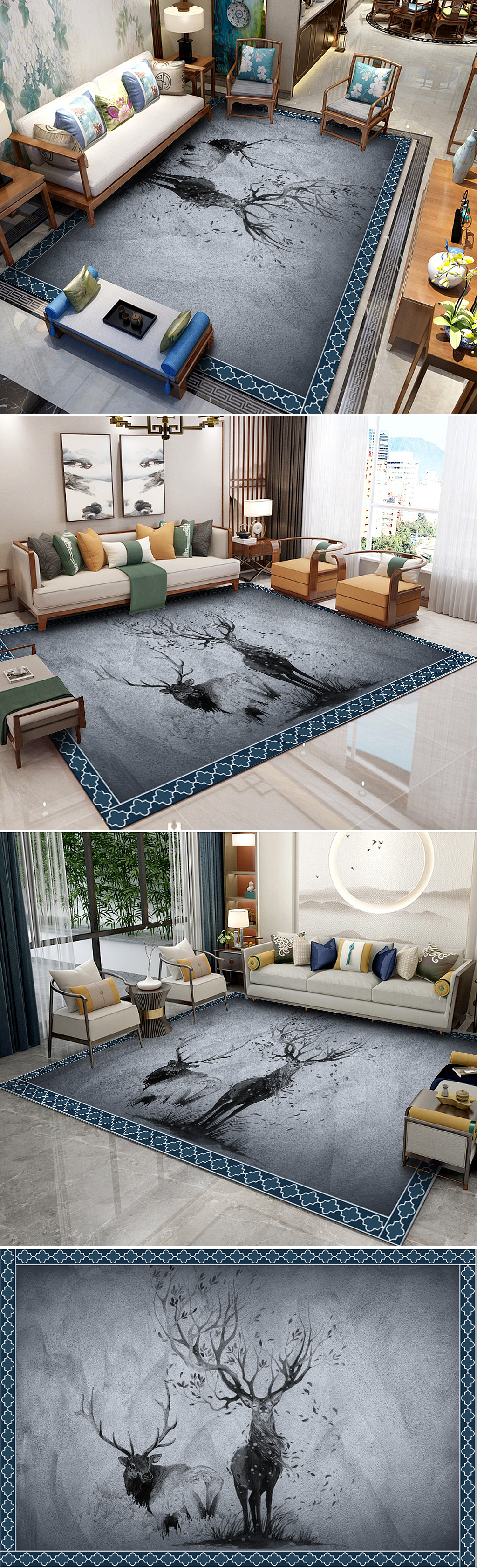 创简约轻奢北欧摩洛哥地垫欧式波斯花纹美式中式地毯