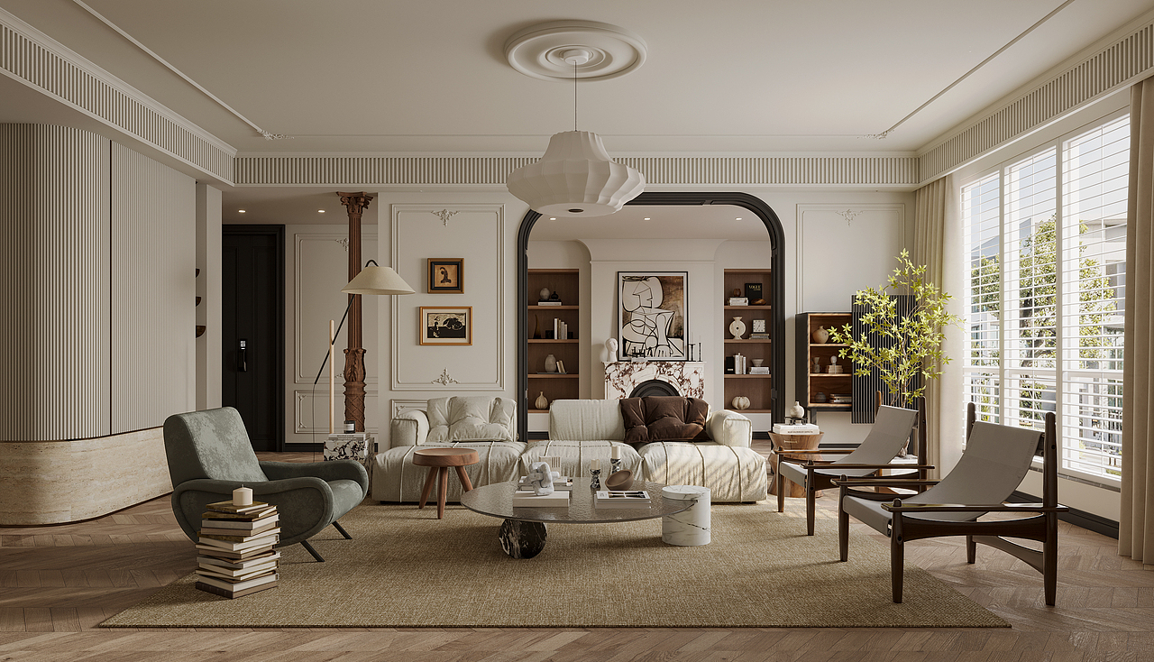 法式中古现代客厅效果图表现