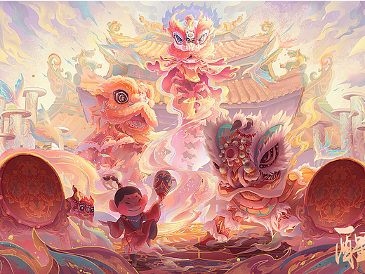 原创插画 醒狮东方