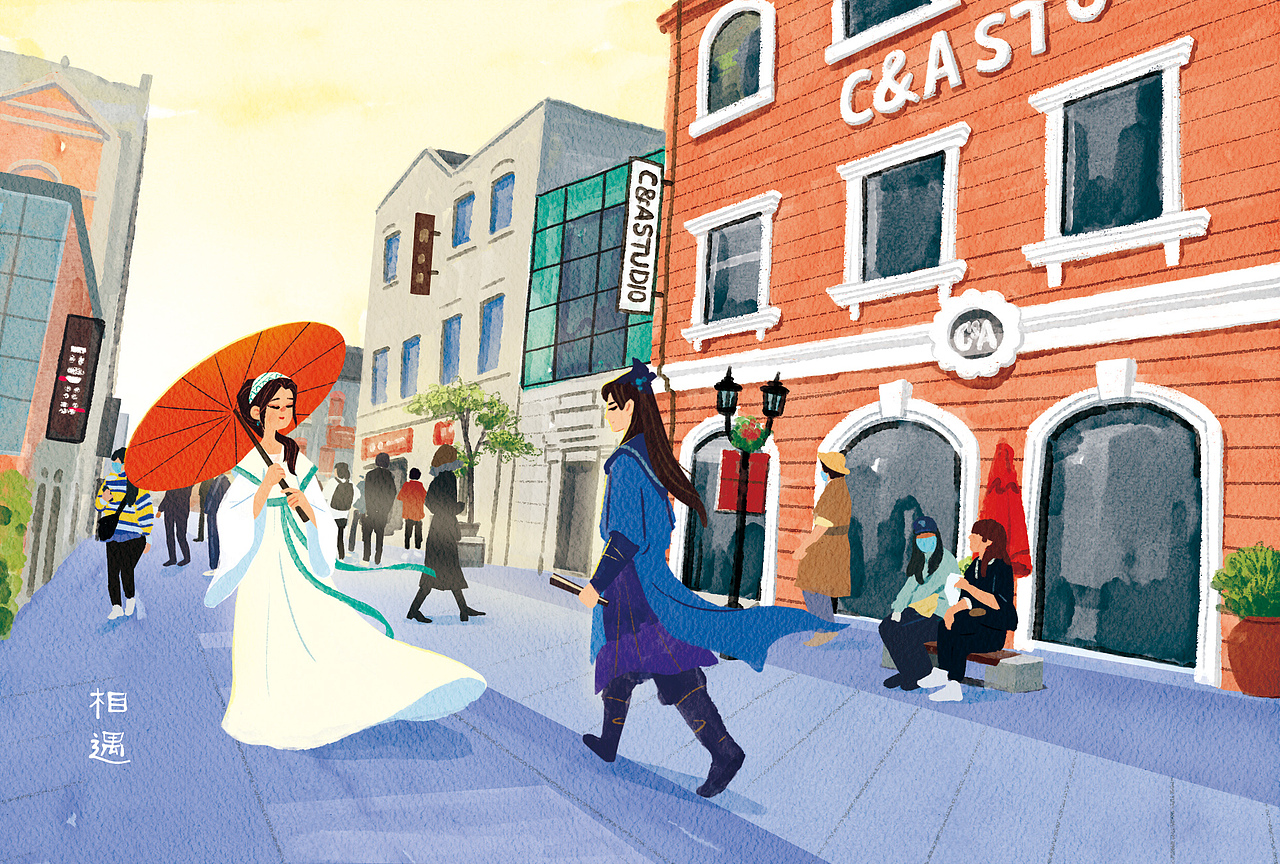 古韵汉街，东方雅韵与现代风情：汉街插画之境（图ZMzgwOTc2MzA0） - 商业插画 - 站酷设计师插画小书童原创素材 - 站酷ZCOOL
