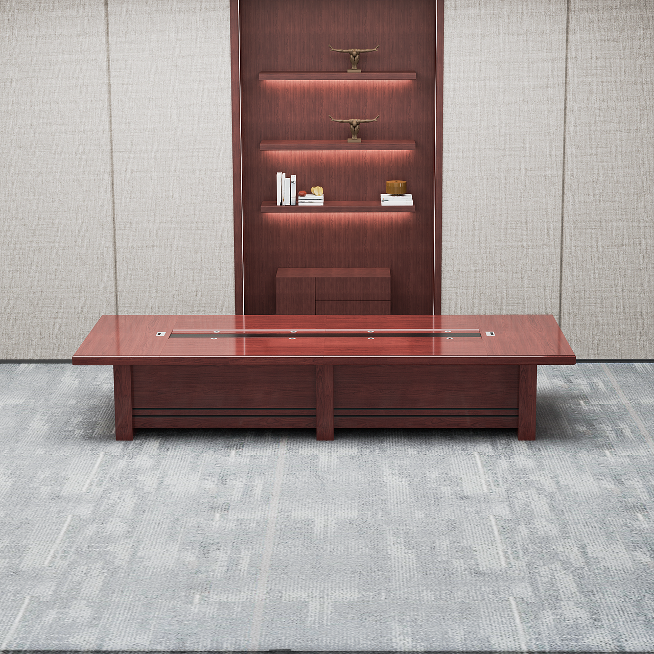 中式非实木长条形会议桌