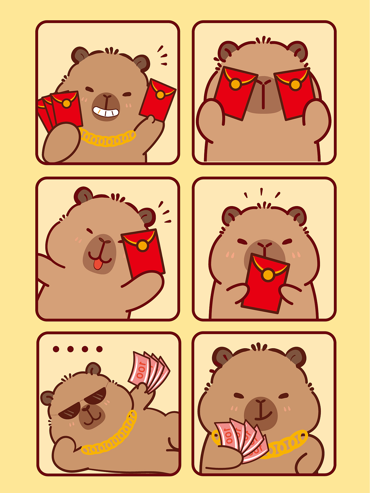 卡皮巴拉水豚萌萌IP卡通形象潮玩IP插画暴富发财有钱