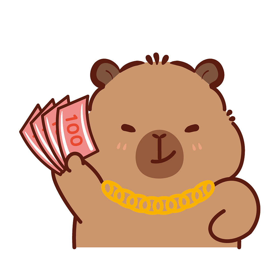 卡皮巴拉水豚萌萌IP卡通形象潮玩IP插画暴富发财有钱