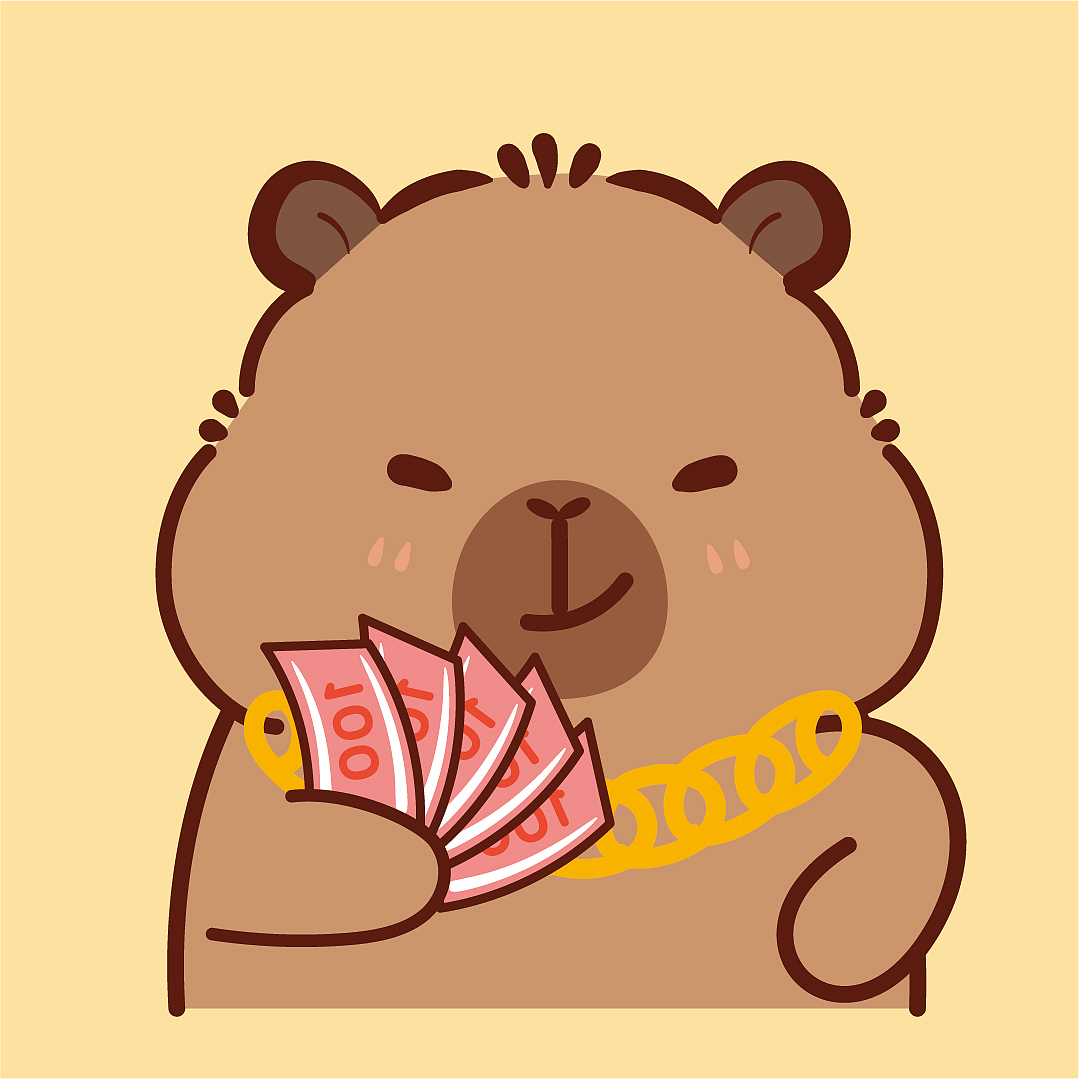 卡皮巴拉水豚萌萌IP卡通形象潮玩IP插画暴富发财有钱