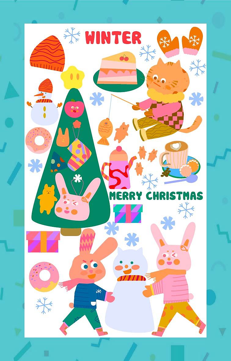 圣诞贴纸（图ZMzgxMDcyNzA4） - 包装 - 站酷设计师大遵渔原创素材 - 站酷ZCOOL