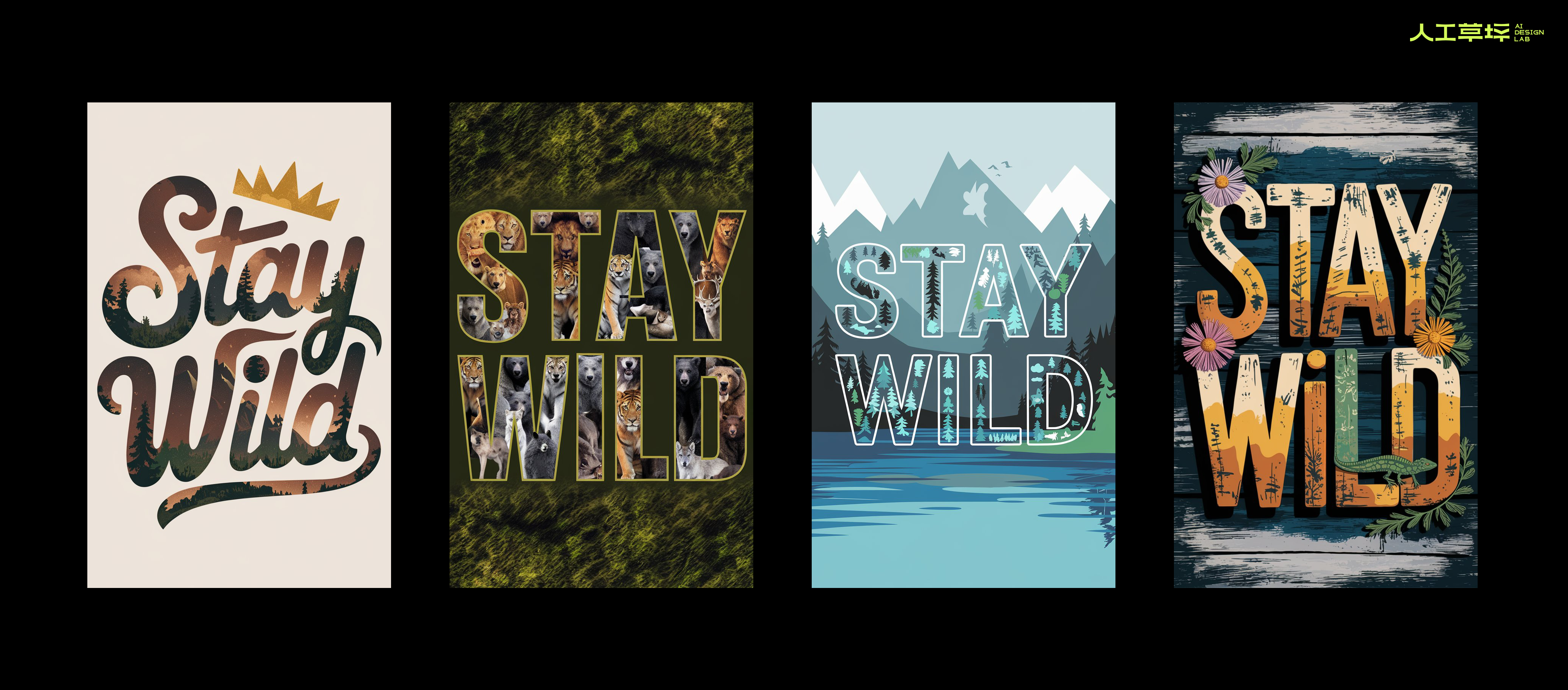 英文提示词：A Typography design of the text &quot;Stay Wild&quot;