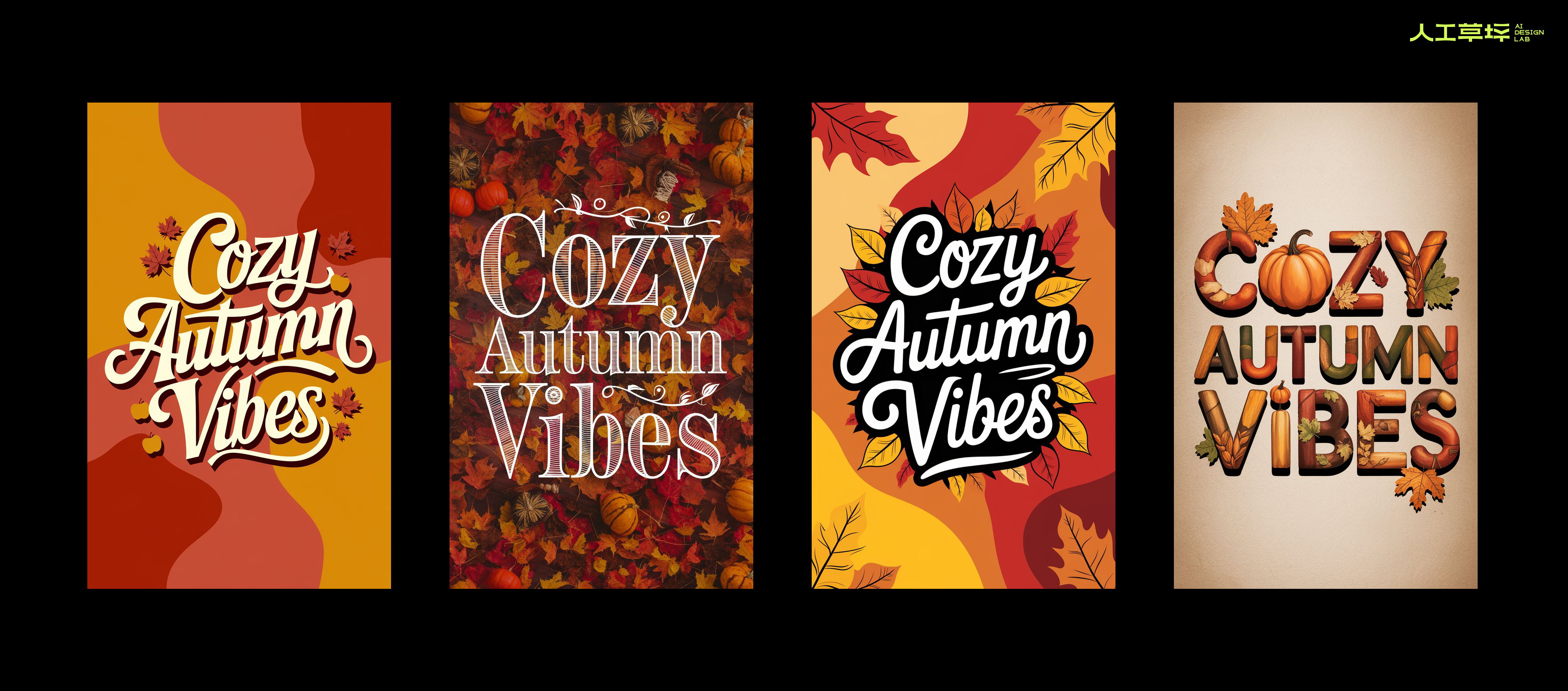 英文提示词：A Typography design of the text &quot;Cozy Autumn Vibes&quot;