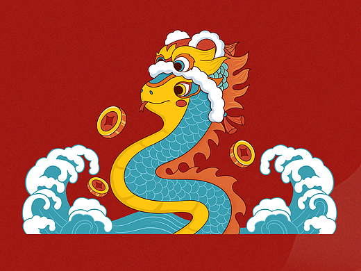 蛇年插画 拜年服图案设计