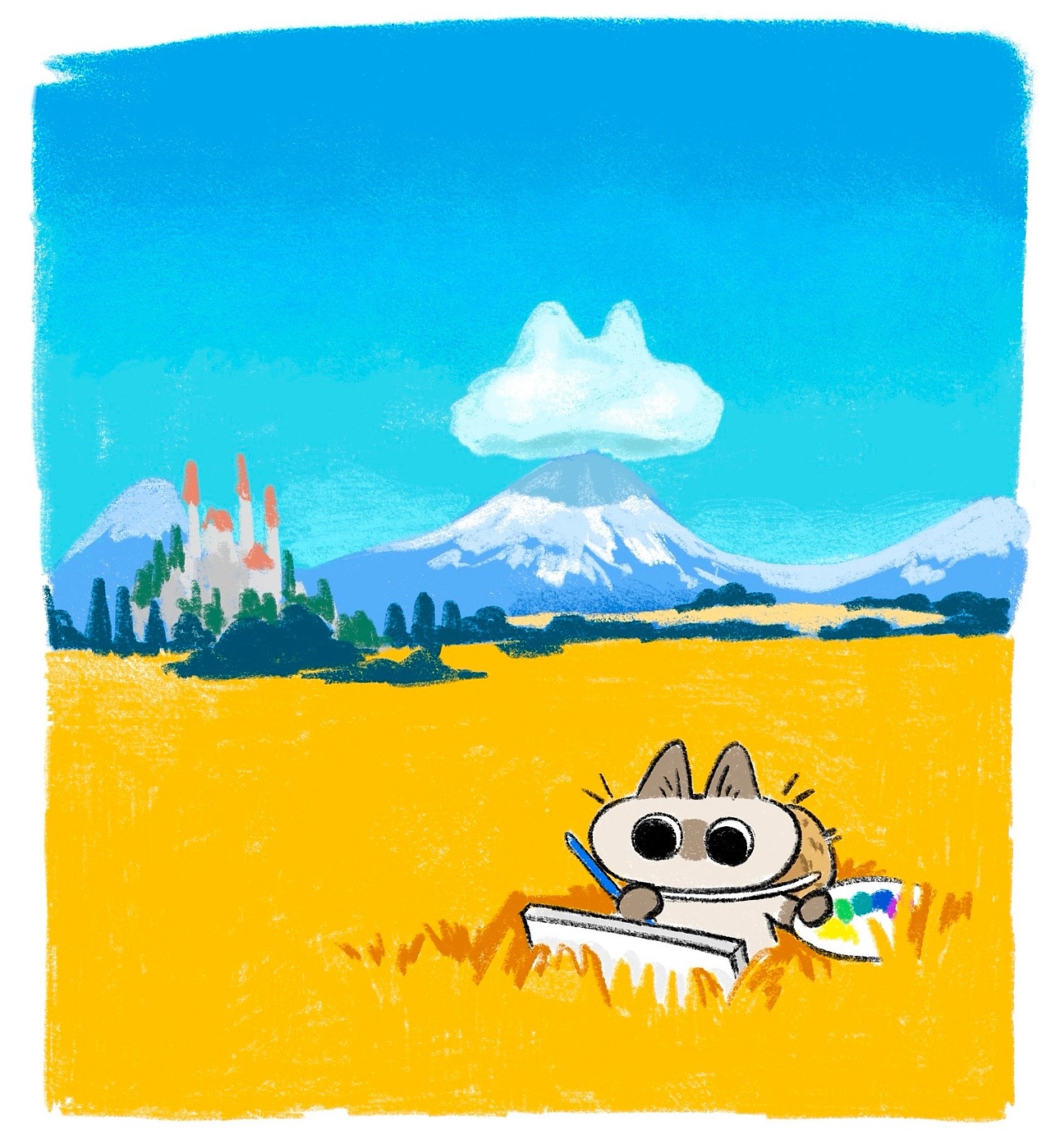 我晚上做了个梦,梦见小豆泥快乐地在田野里画画,是了不起的小画家呀~