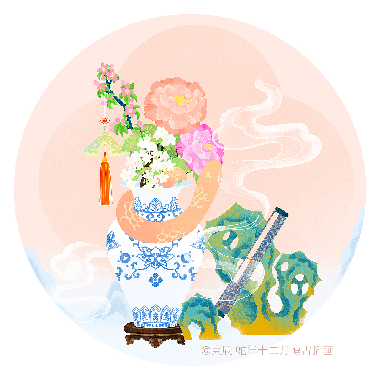 蛇年花卉博古插画系列（图ZMzgxMTgxNTA0） - 商业插画 - 站酷设计师東晨原创素材 - 站酷ZCOOL
