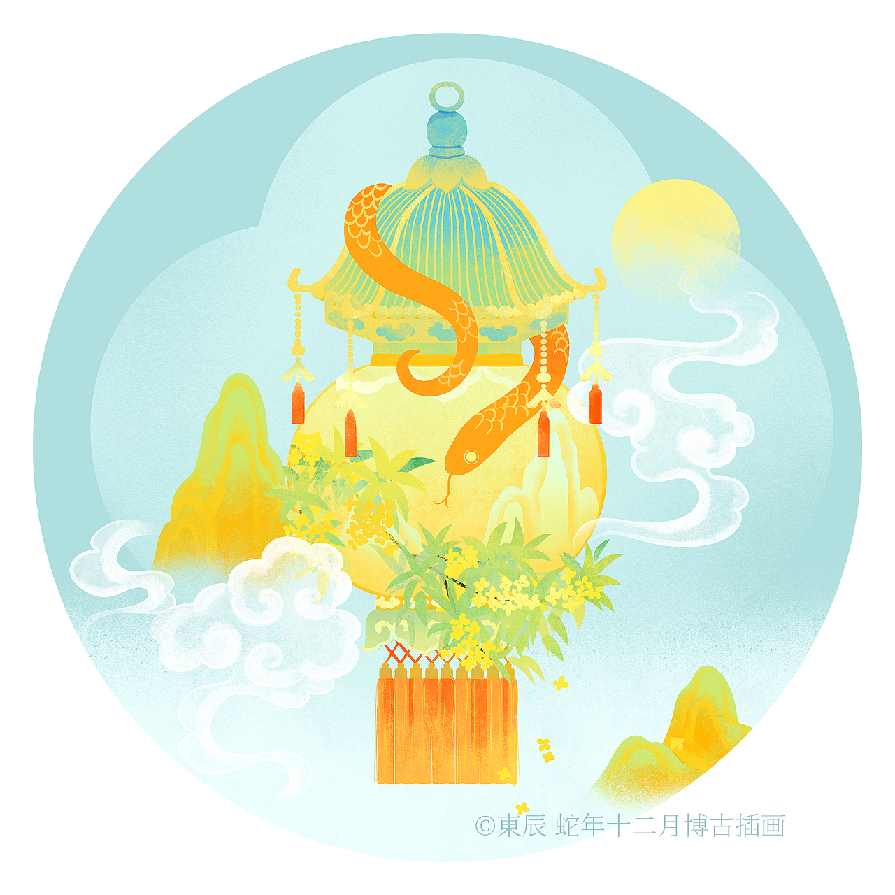 蛇年花卉博古插画系列（图ZMzgxMTgxNDg4） - 商业插画 - 站酷设计师東晨原创素材 - 站酷ZCOOL