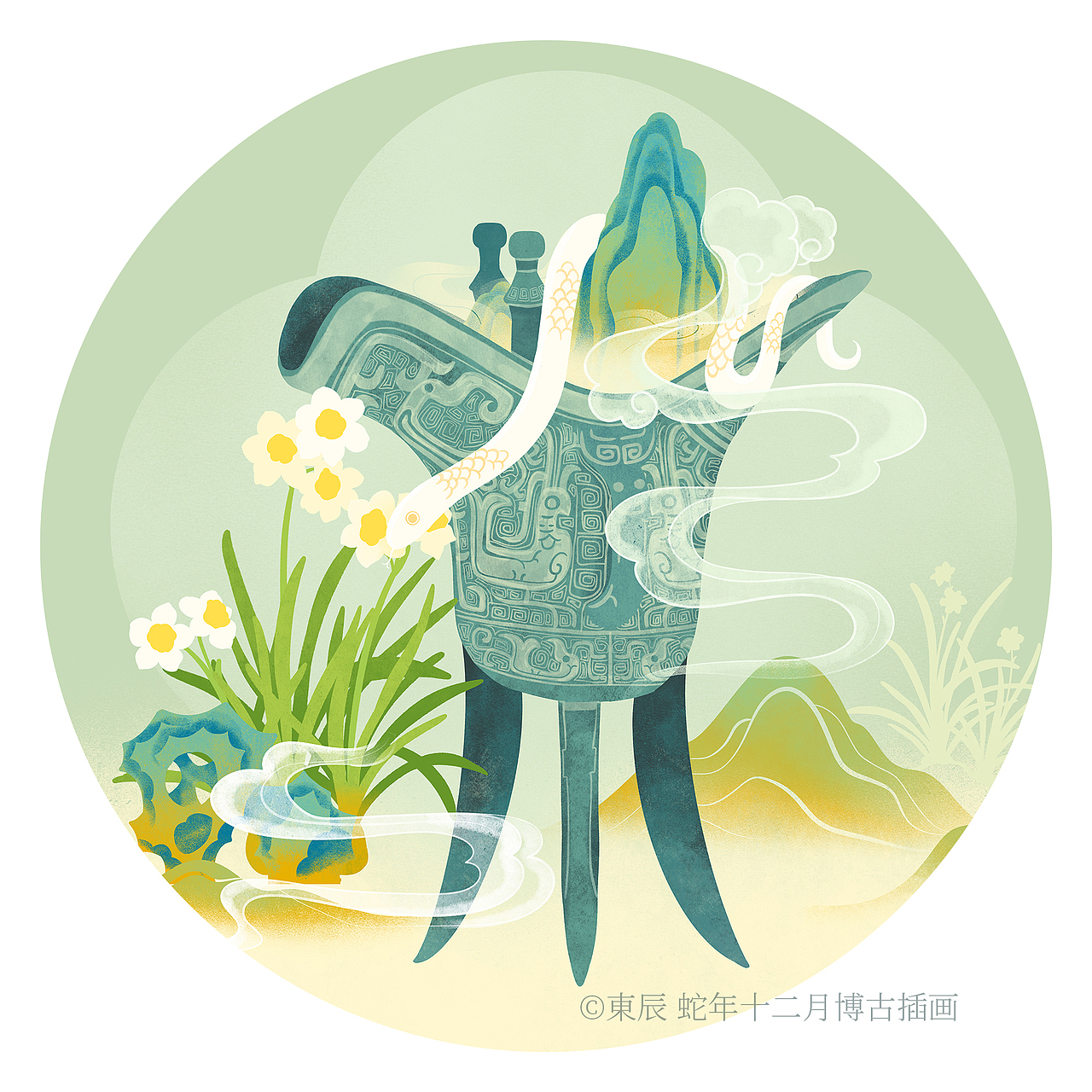 蛇年花卉博古插画系列（图ZMzgxMTgxNTEy） - 商业插画 - 站酷设计师東晨原创素材 - 站酷ZCOOL